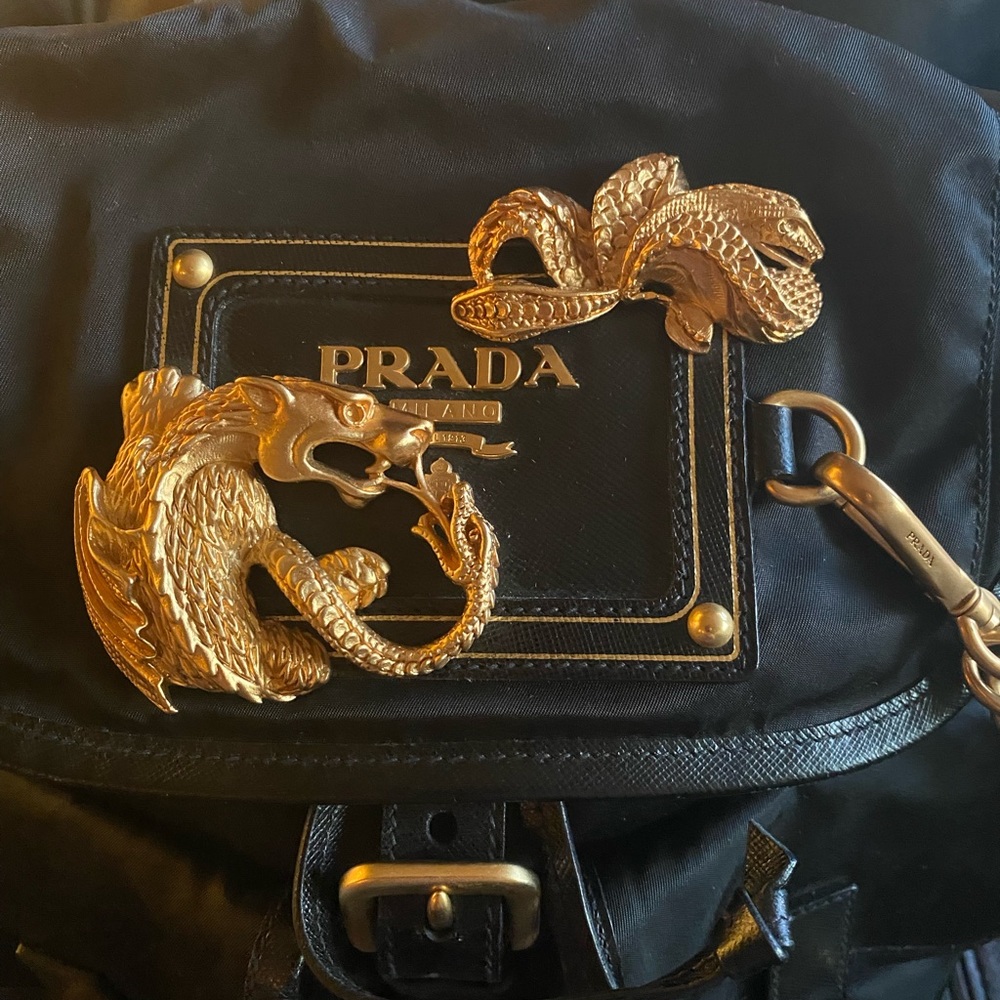 Rare Limited Addition Prada Black with Dragon Logo Backpack